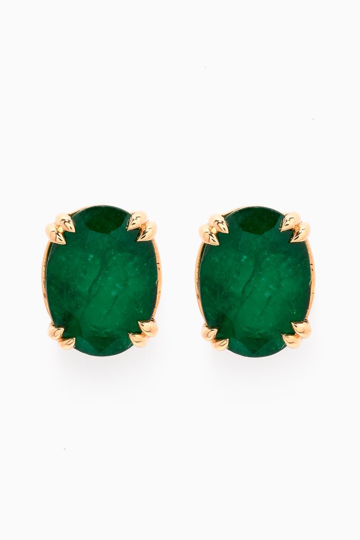 Oval-cut Emerald Stud Earrings in 18kt Gold, Yellow