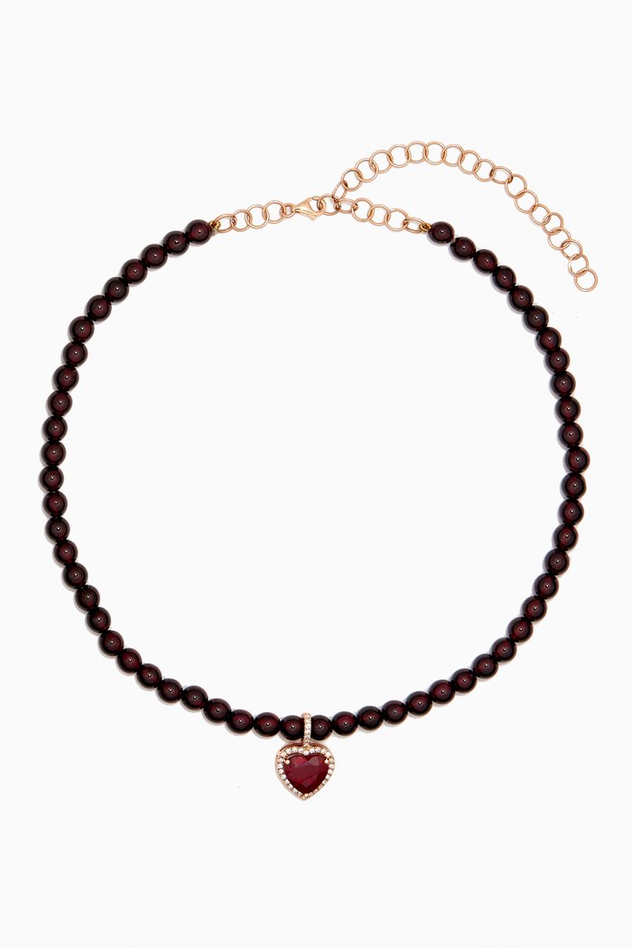 

Garnet, Ruby & Diamond Beaded Necklace in 18kt Rose Gold