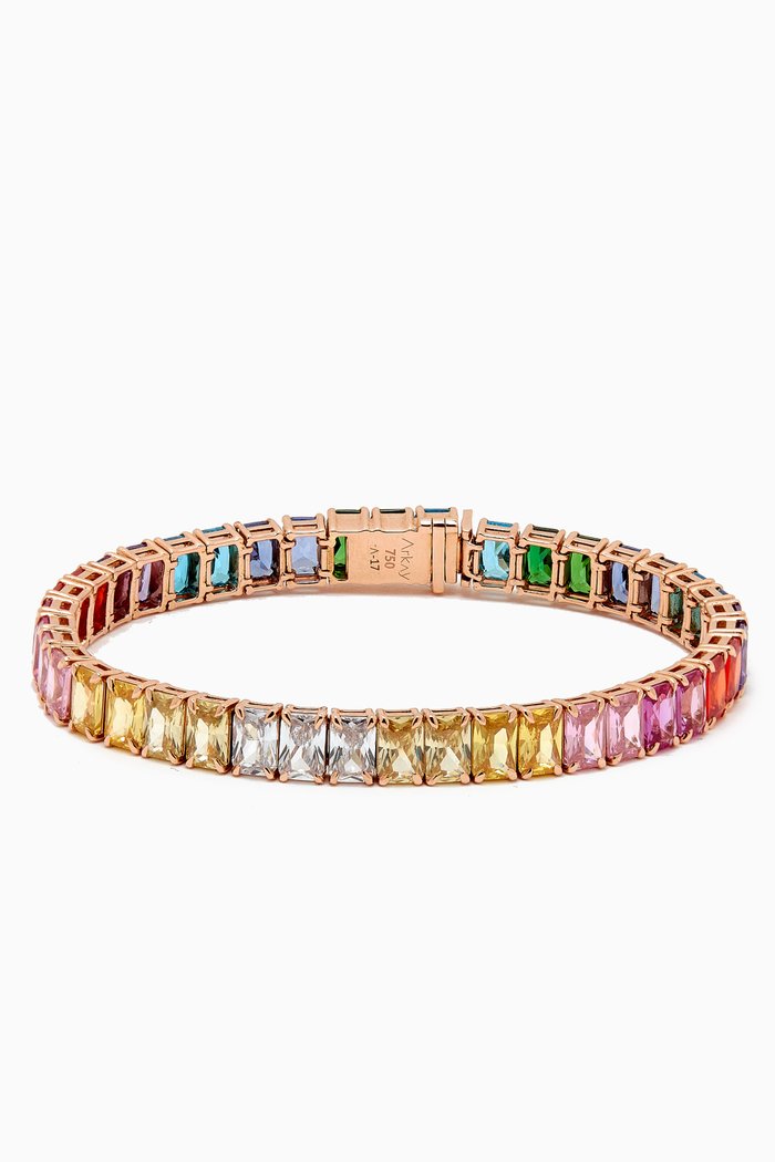 

Rainbow Emerald-cut Tennis Bracelet in 18k Rose Gold