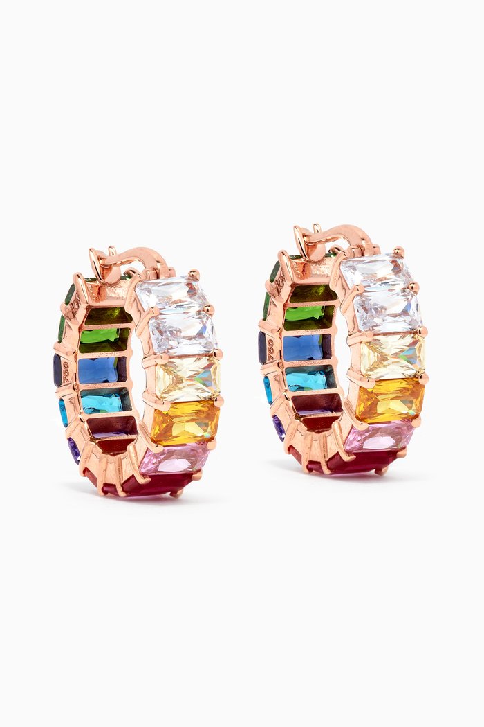 

Rainbow Emerald-cut Hoops in 18kt Rose Gold