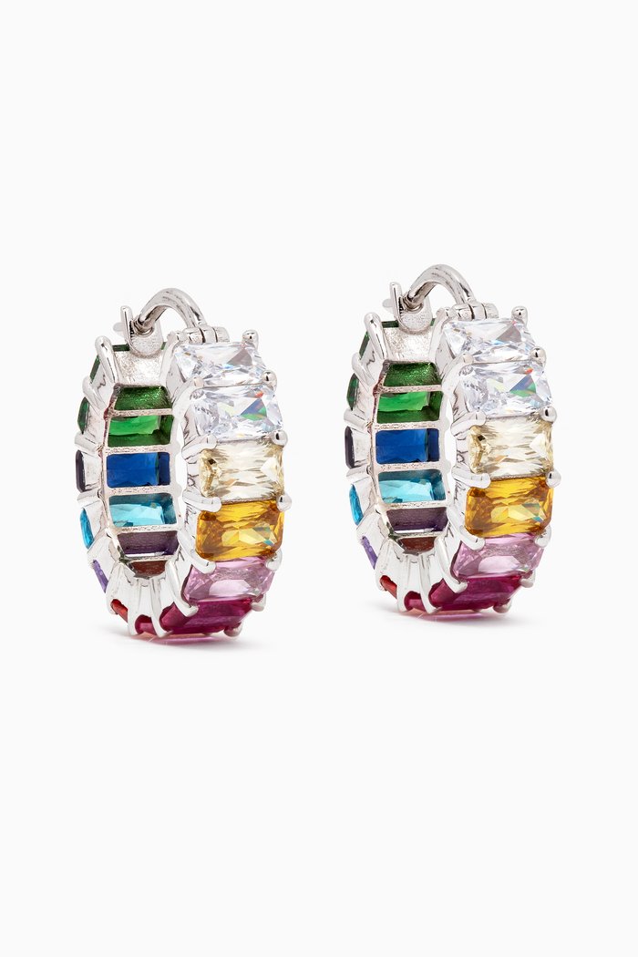 

Rainbow Emerald-cut Hoops in 18kt White Gold