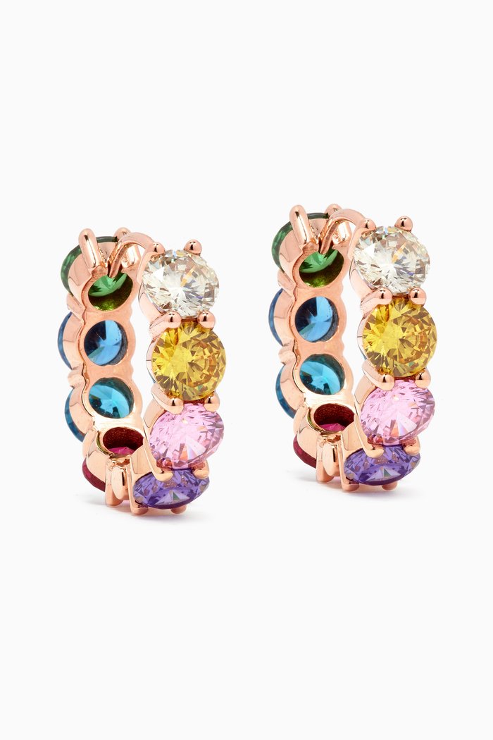 

Rainbow Round-cut Hoops in 18kt Rose Gold