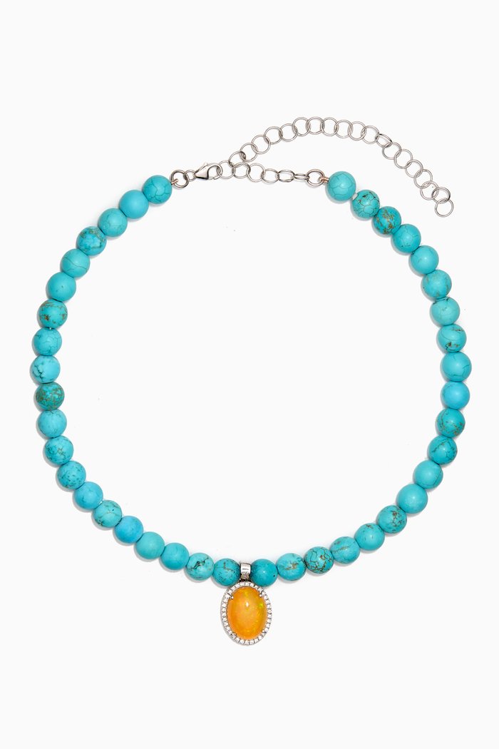 

Opal & Turquoise Beaded Necklace in 18kt White Gold