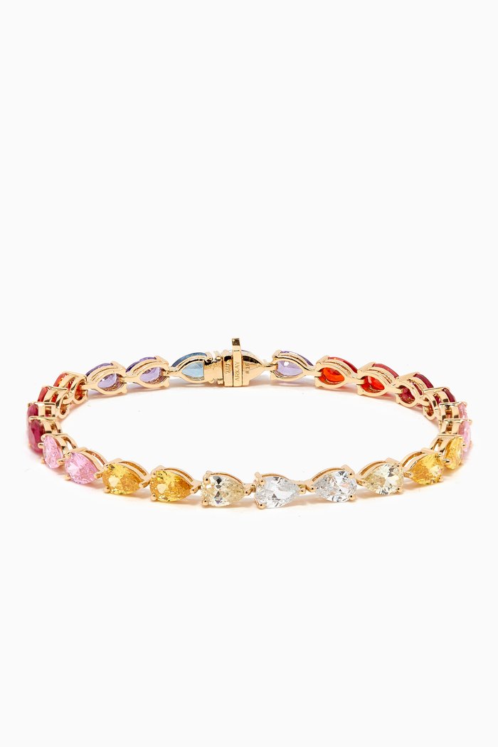 

Rainbow Pear-cut Tennis Bracelet in 18kt Gold, Yellow