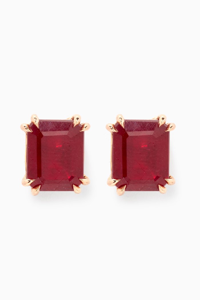 

Emerald-cut Ruby Stud Earrings in 18kt Rose Gold