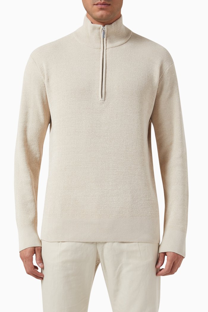 

High-Zip Pullover in Organic Cotton Blend, Neutral