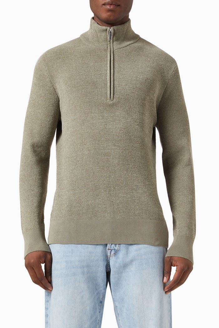 

High-Zip Pullover in Organic Cotton Blend, Grey
