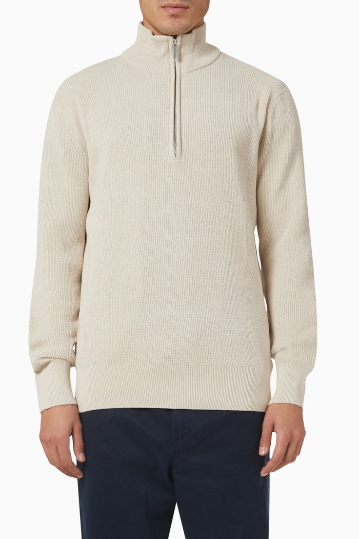 

High-Zip Pullover in Organic Cotton Blend, Neutral