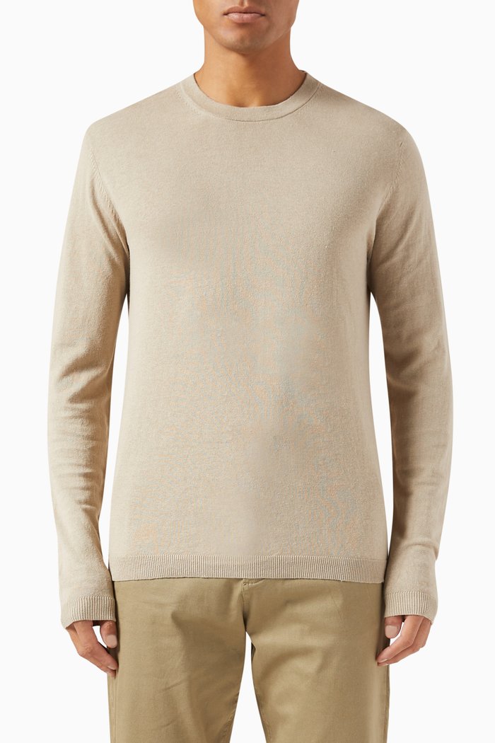Long-sleeved Sweater in Linen Blend Knit, Neutral