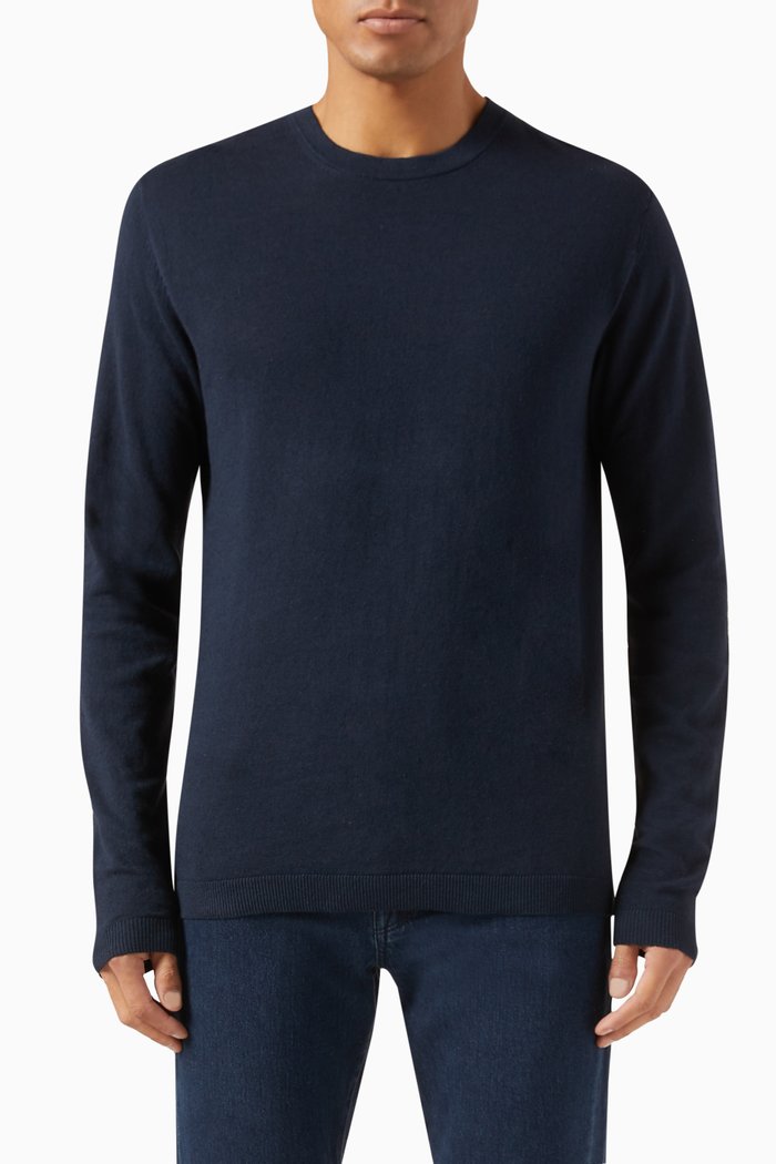 

Long-sleeved Sweater in Linen Blend Knit, Blue