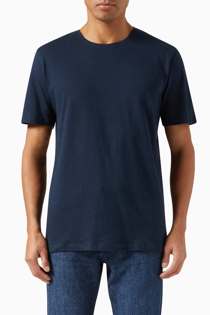Classic T-shirt in Cotton Linen Blend, Blue