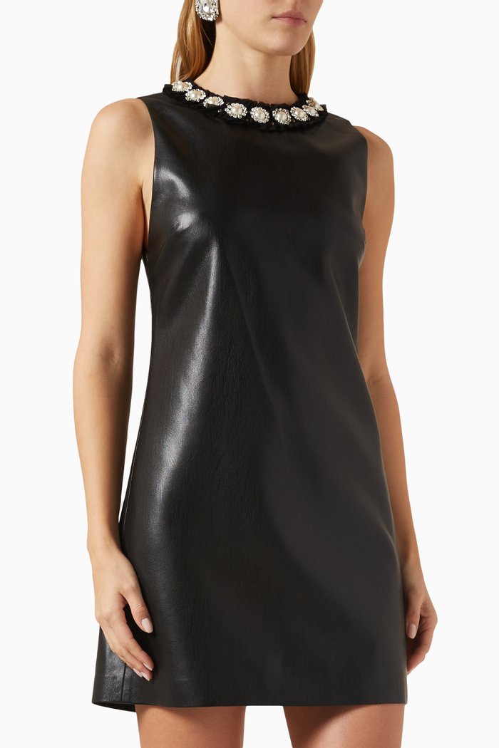 

Coley Embellished Mini Dress in Vegan Leather, Black