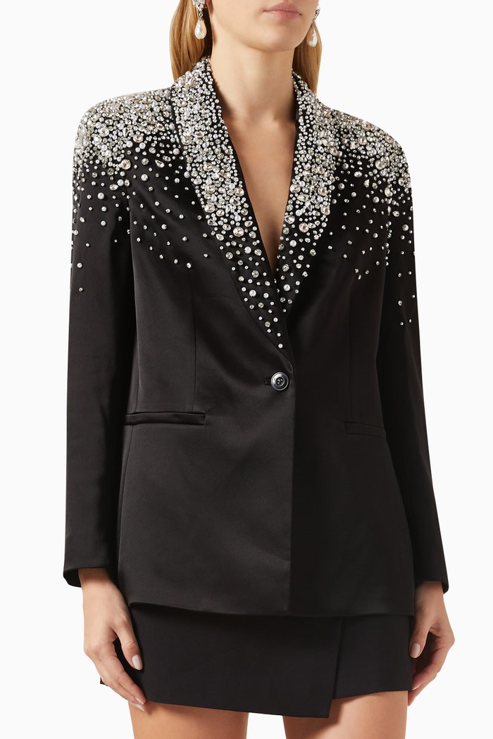 

Ivan Crystal-embellished Blazer in Satin, Black
