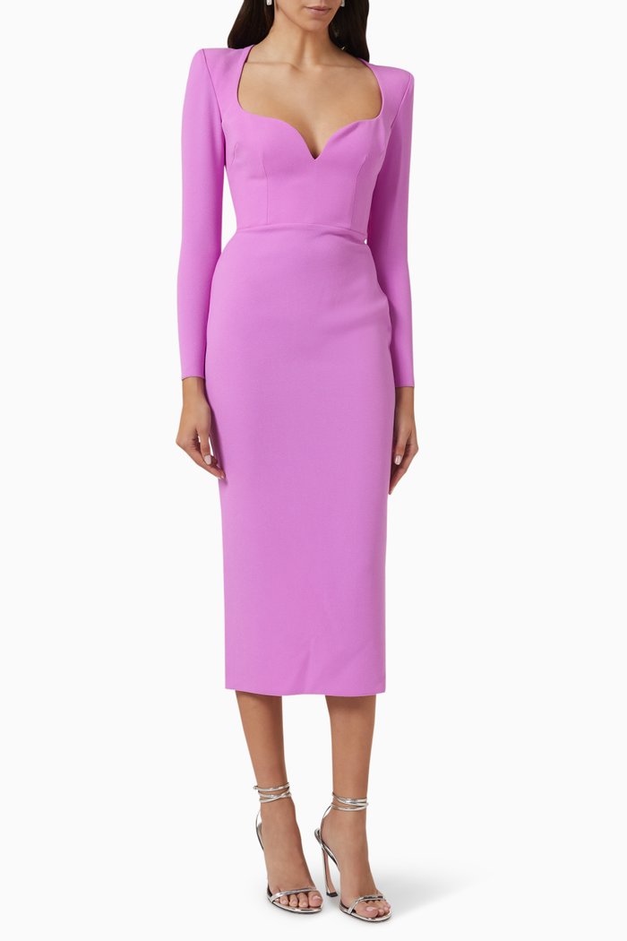 

Maren Curved Midi Dress in Stretch Crepe, Purple