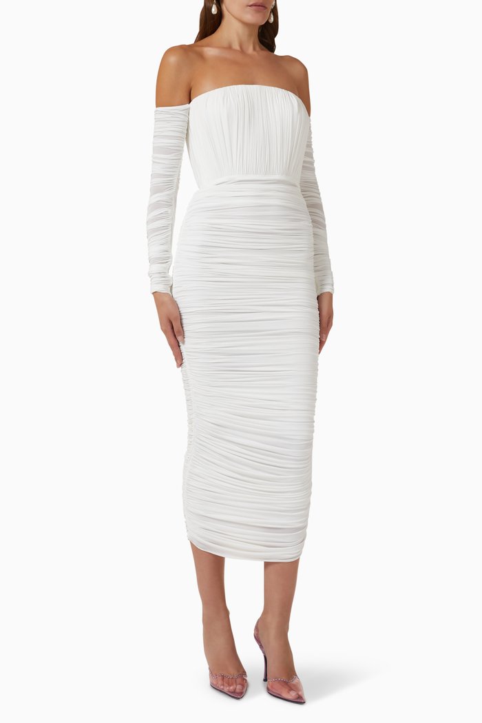 Sterling Midi Dress in Stretch Crepe, White