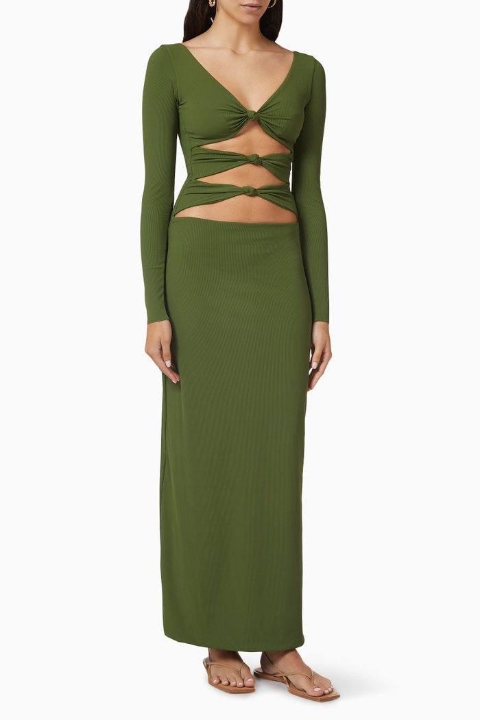 

Erica Cut-out Maxi Dress in Stretch-nylon, Green