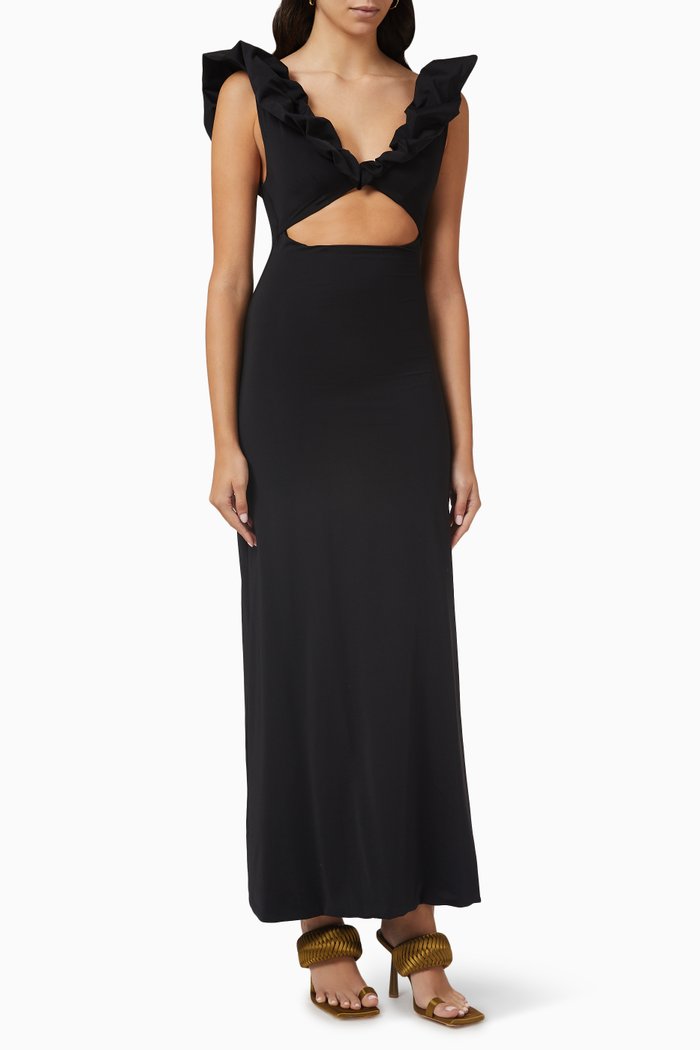 

Indica Ruffled Maxi Dress in Stretch-nylon, Black