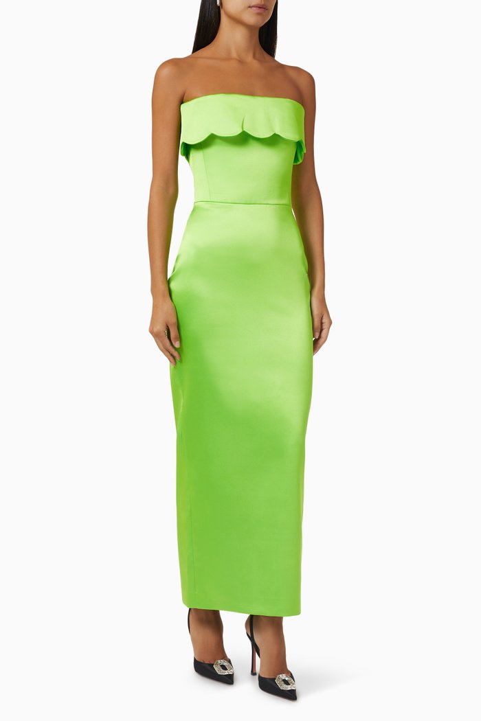 Corset Midi Dress in Satin, Green