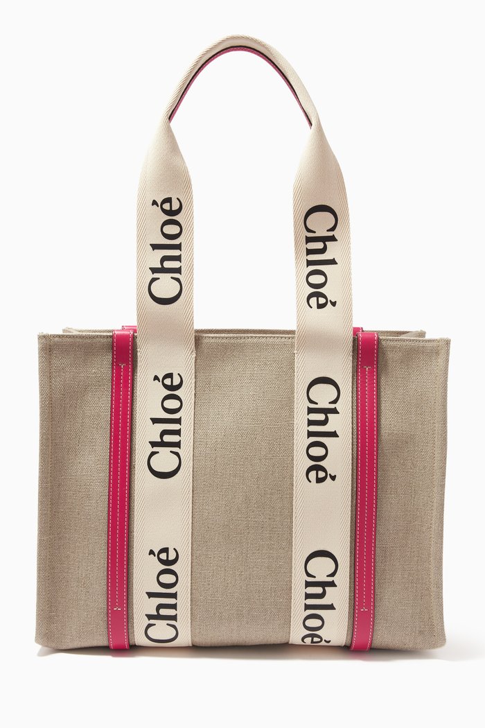 

Woody Medium Tote Bag in Canvas, Pink