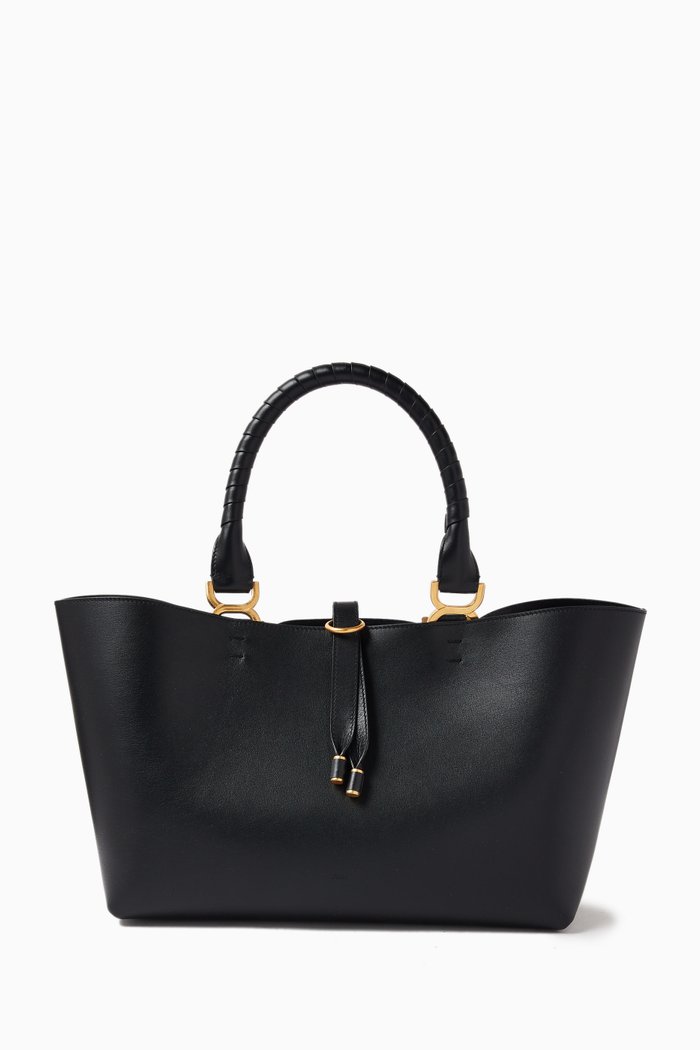 Small Marcie Tote Bag in Leather, Black
