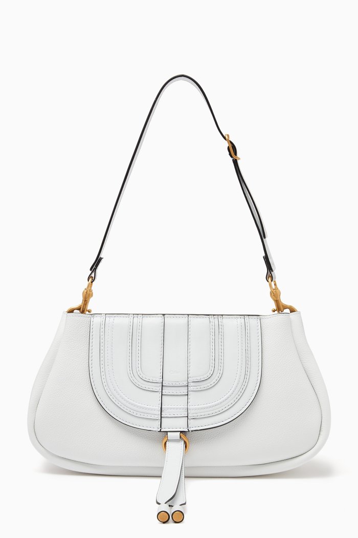 

Marcie Medium Shoulder Bag in Grained & Shiny Leather, White