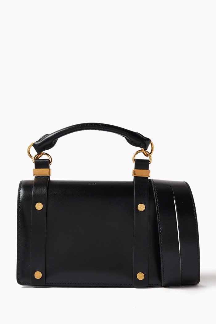 

Ora Small Flap Bag in Box Leather, Black