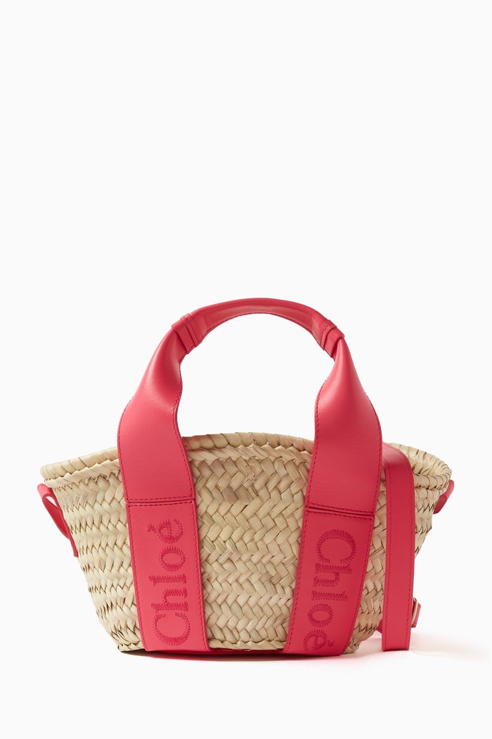 

Small Chloé Sense Basket Bag in Raffia & Leather, Pink
