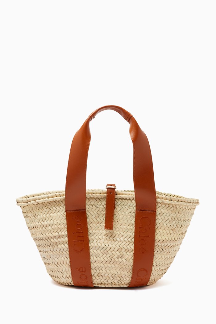 

Chloé Sense Medium Basket Bag in Raffia & Leather, Brown