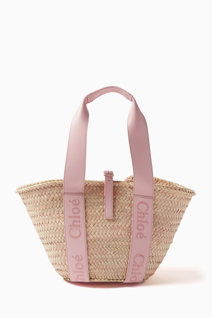 

Chloé Sense Medium Basket Bag in Raffia & Leather, Pink