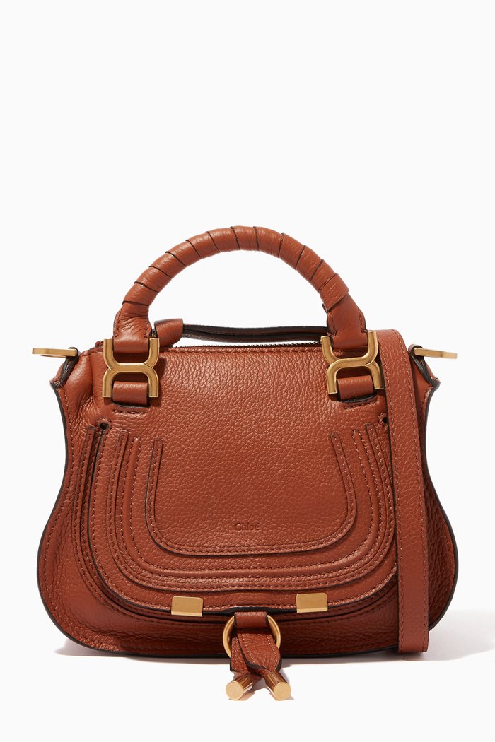 

Mini Marcie Handbag in Grain Leather, Brown