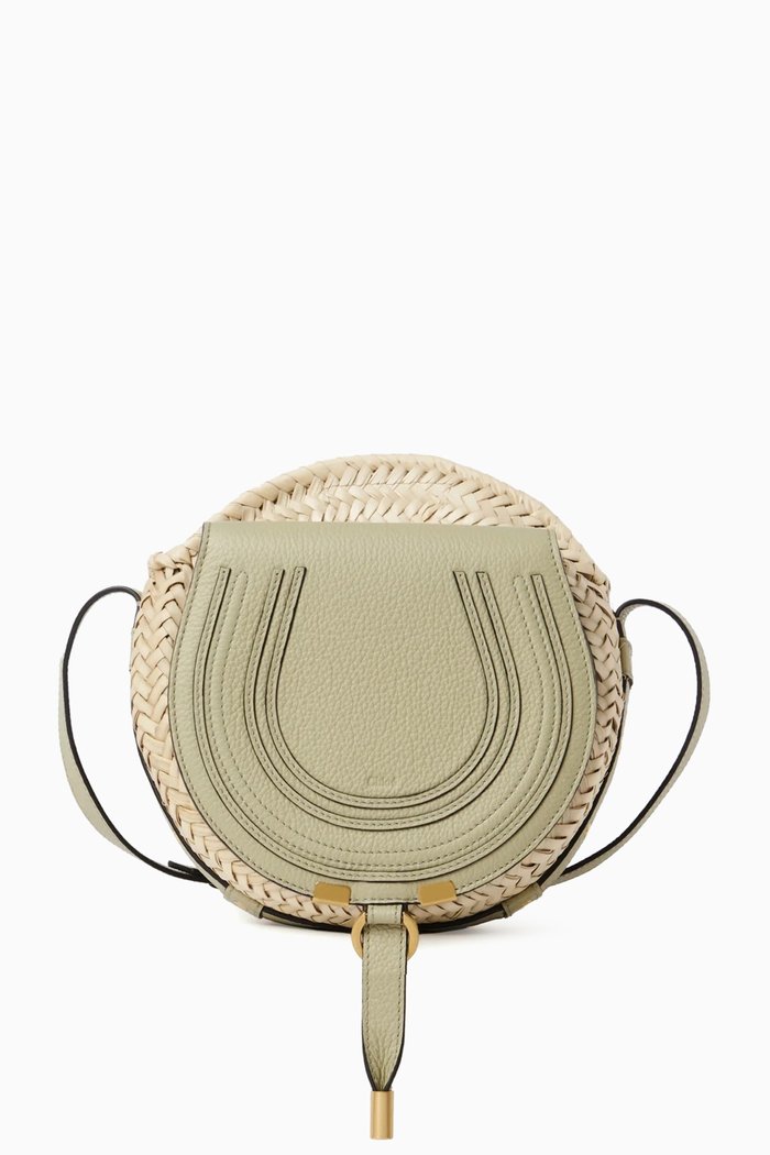 

Marcie Crossbody Basket Bag in Raffia & Calfskin, Green