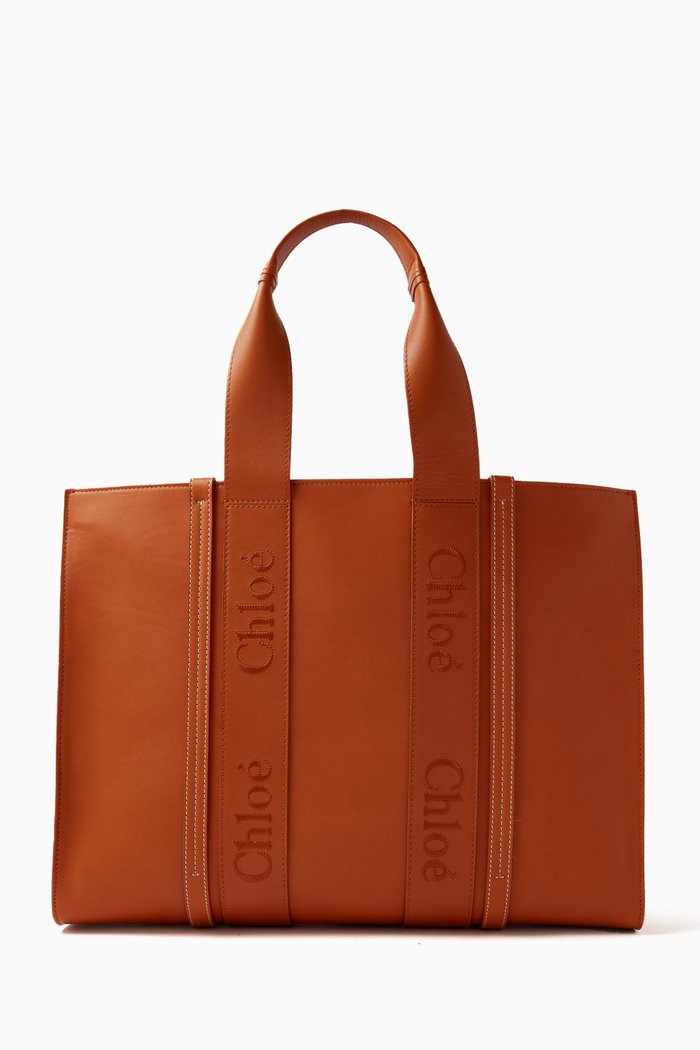 

Large Woody Tote Bag in Smooth Calfskin, Brown