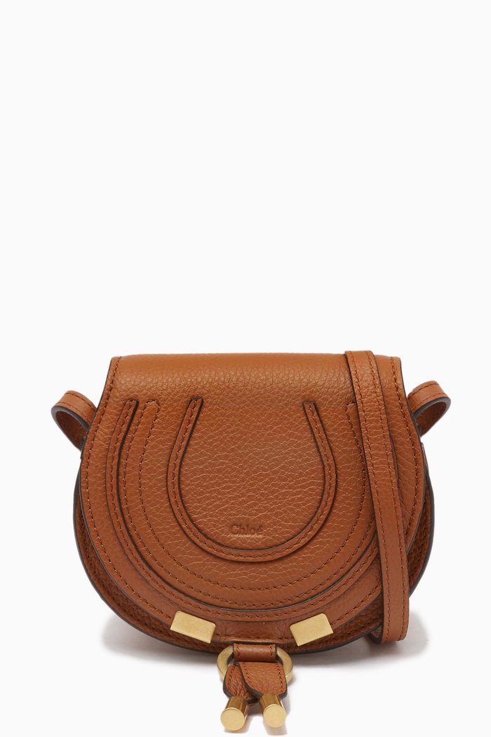 

Nano Marcie Saddle Bag in Grained Calfskin, Brown