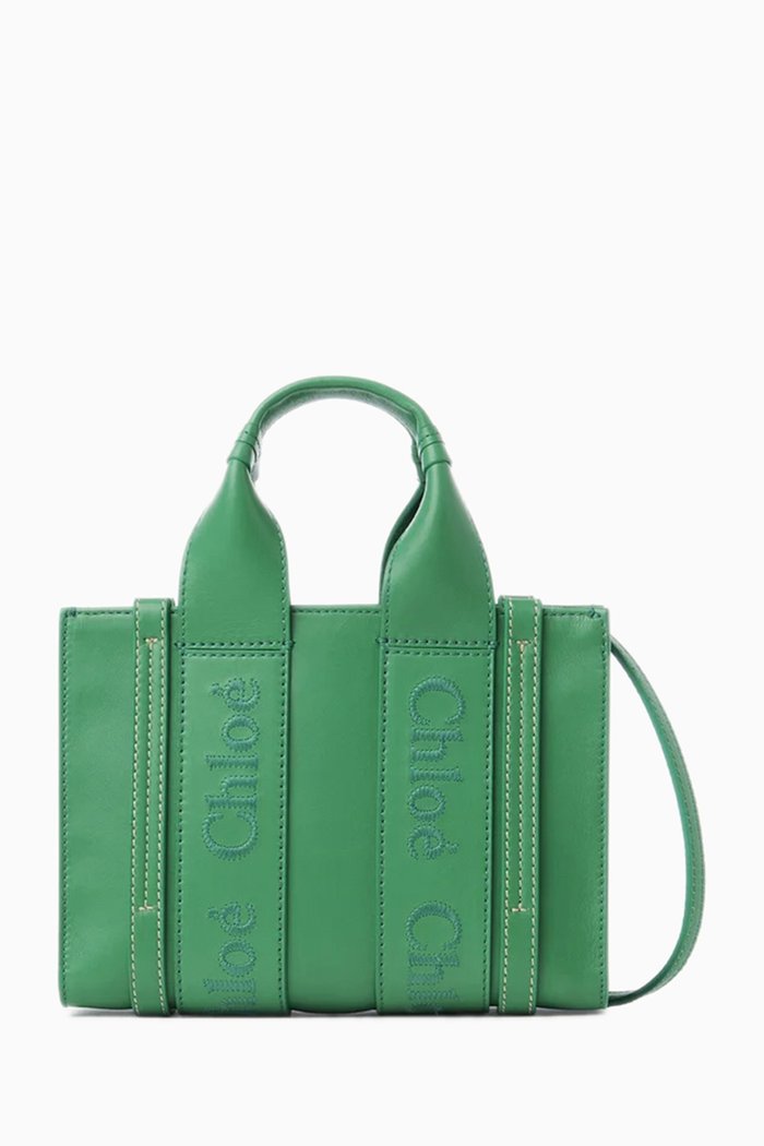 

Mini Woody Tote Bag in Leather, Green