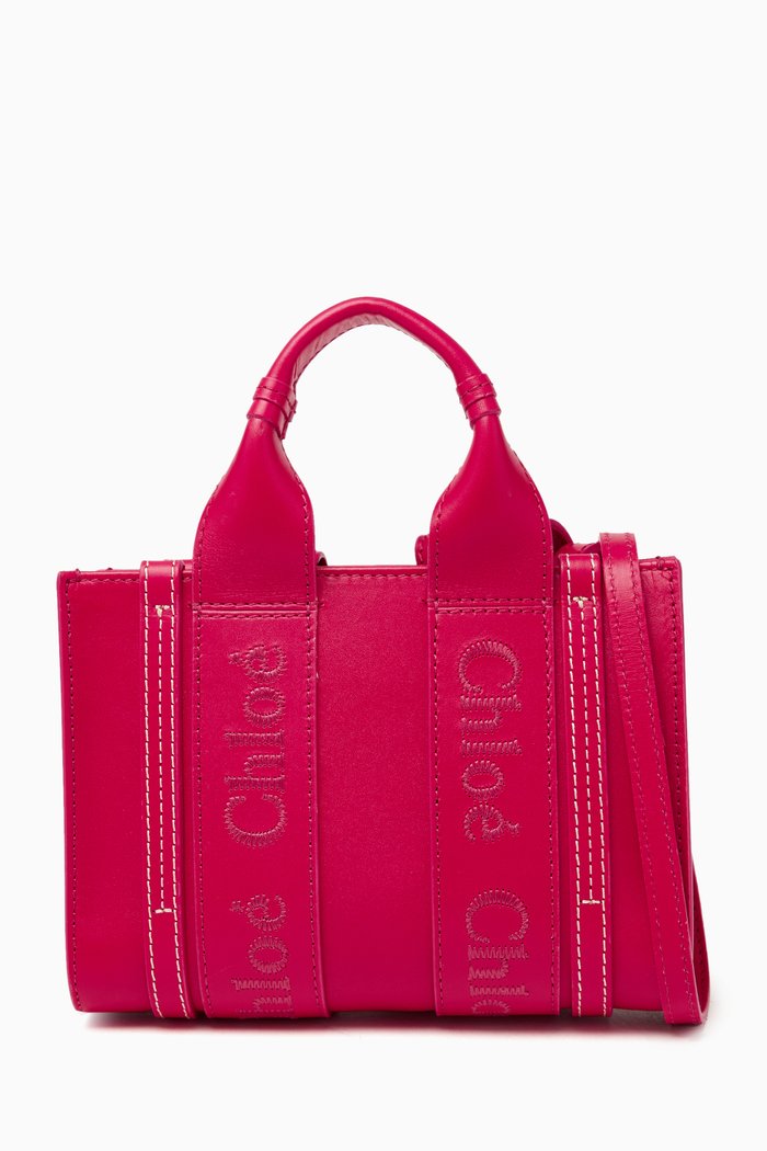 

Mini Woody Tote Bag in Leather, Pink