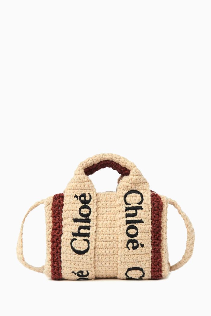 x Sarah’s Bag Woody Nano Tote Bag in Hand-braided Crochet, Brown