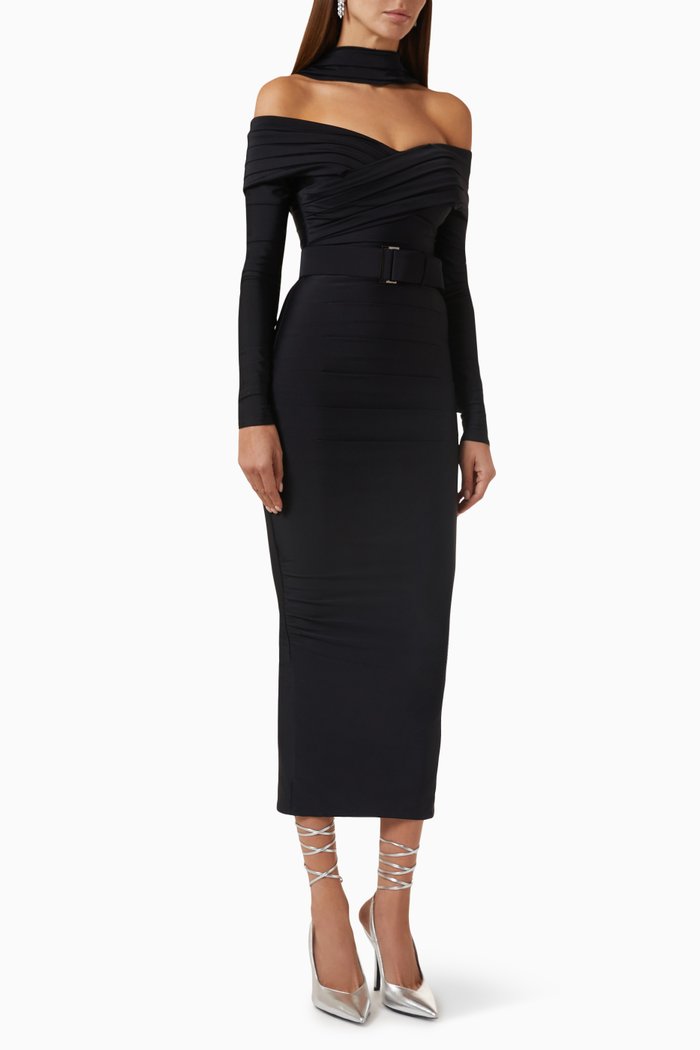 

Off-shoulder Maxi Dress in Crepe, Black