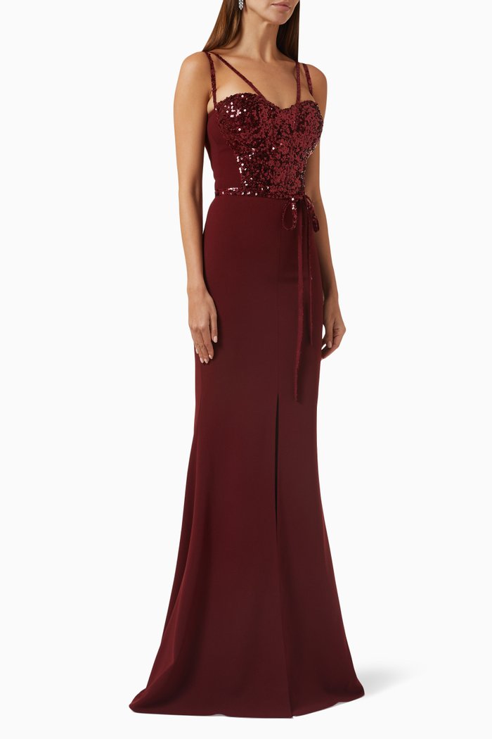 

Sequin-embellished Maxi Dress in Crepe, Red