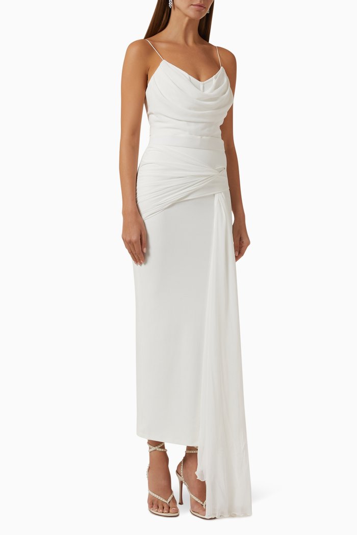 

Draped Midi Dress in Crepe-chiffon, White