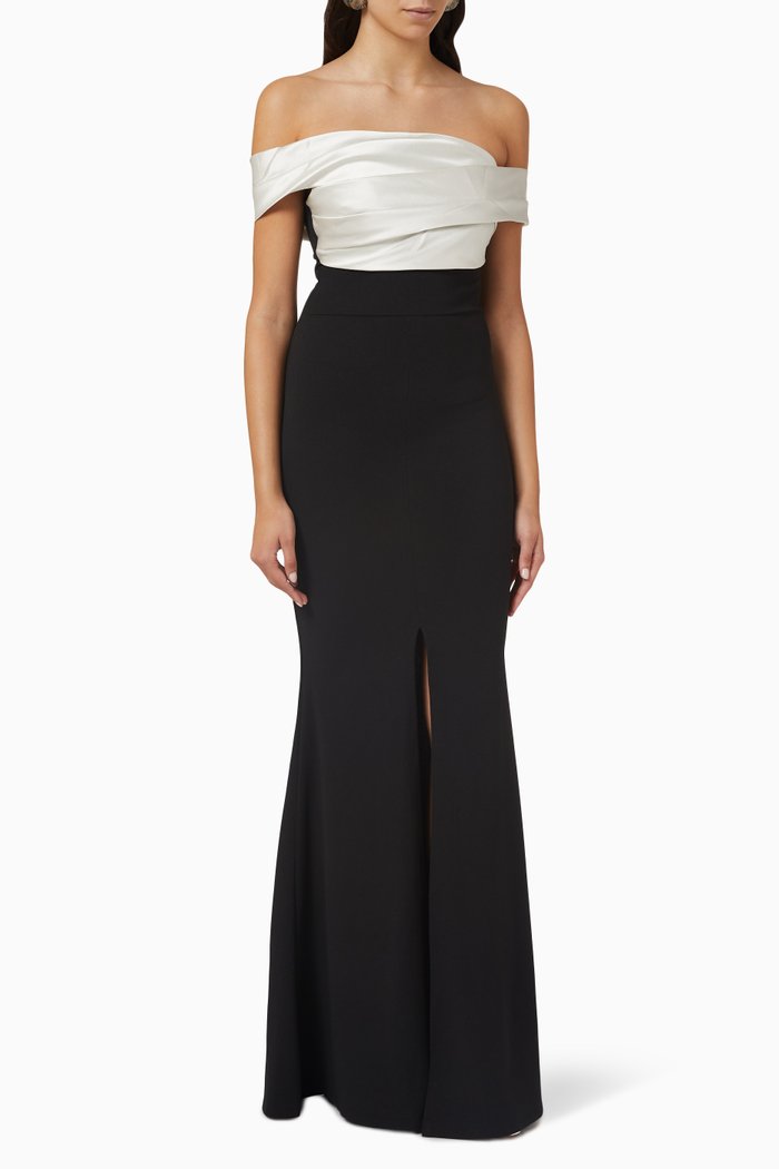 

Off-shoulder Gown in Satin, Black
