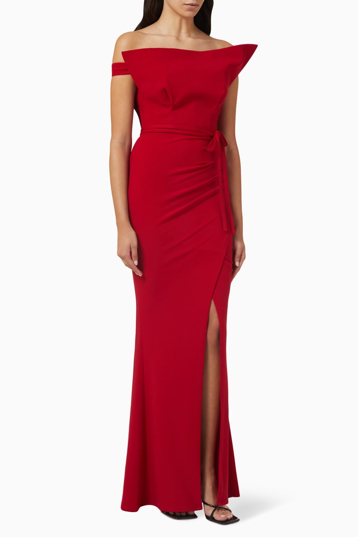 

Draped Maxi Dress in Crepe, Red