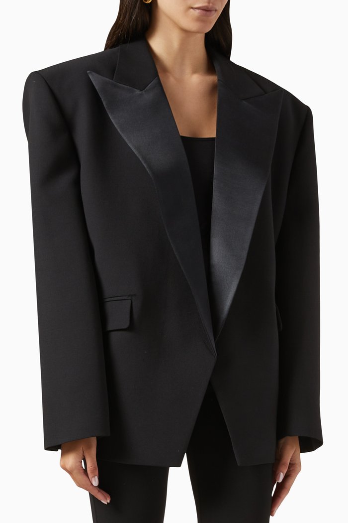 

XL Oversized Blazer in Silk & Wool-blend, Black
