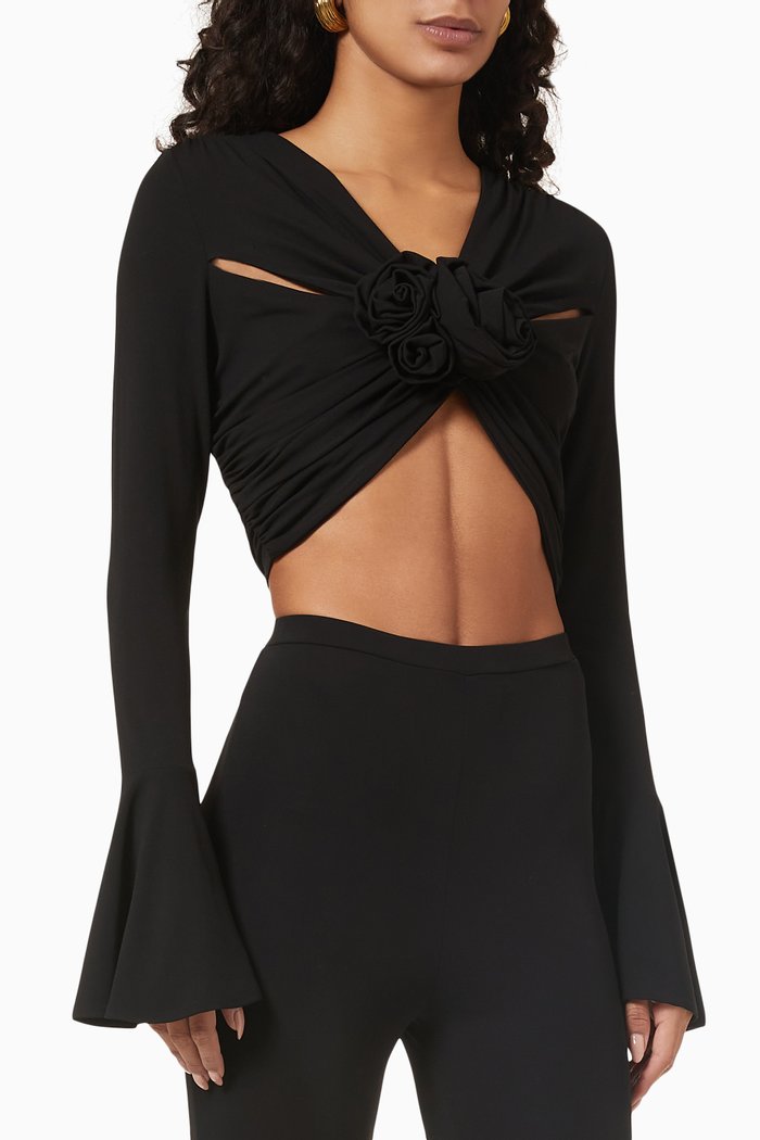 

70's Bell Crop Top in Jersey, Black