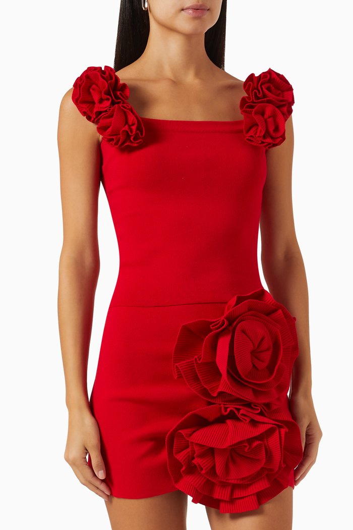

3D Flower Top in Viscose Knit, Red