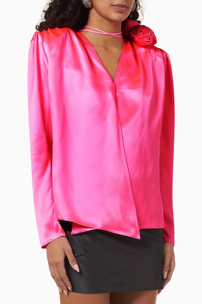 Classic Flower Blouse in Silk, Pink