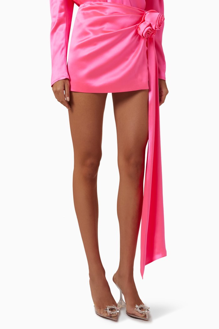 

Draped Sash Mini Skirt in Silk, Pink