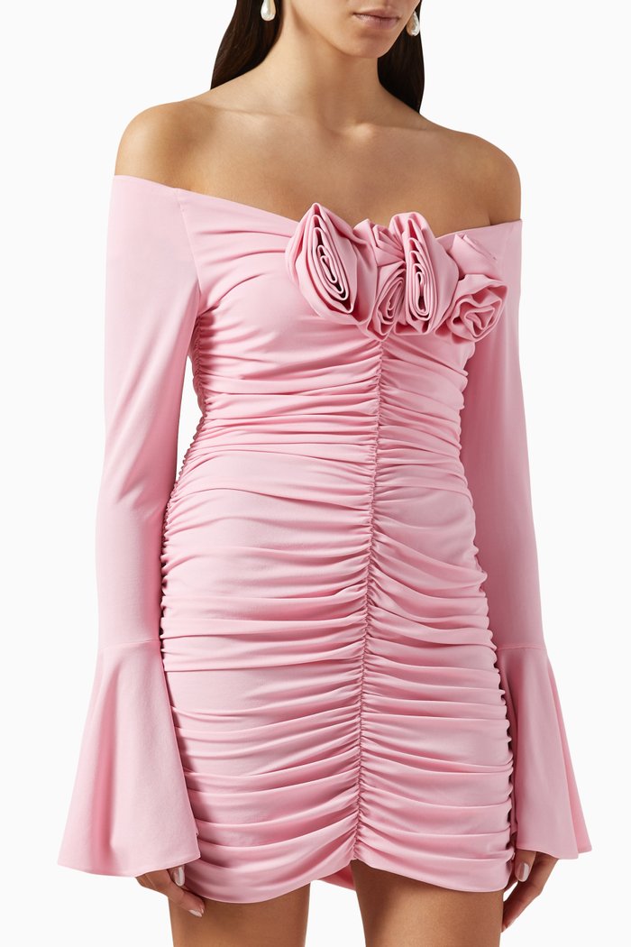 

Ruched Roses Mini Dress in Viscose-jersey, Pink