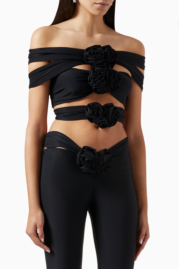 

Strappy Bandage Flower Top in Viscose-jersey, Black