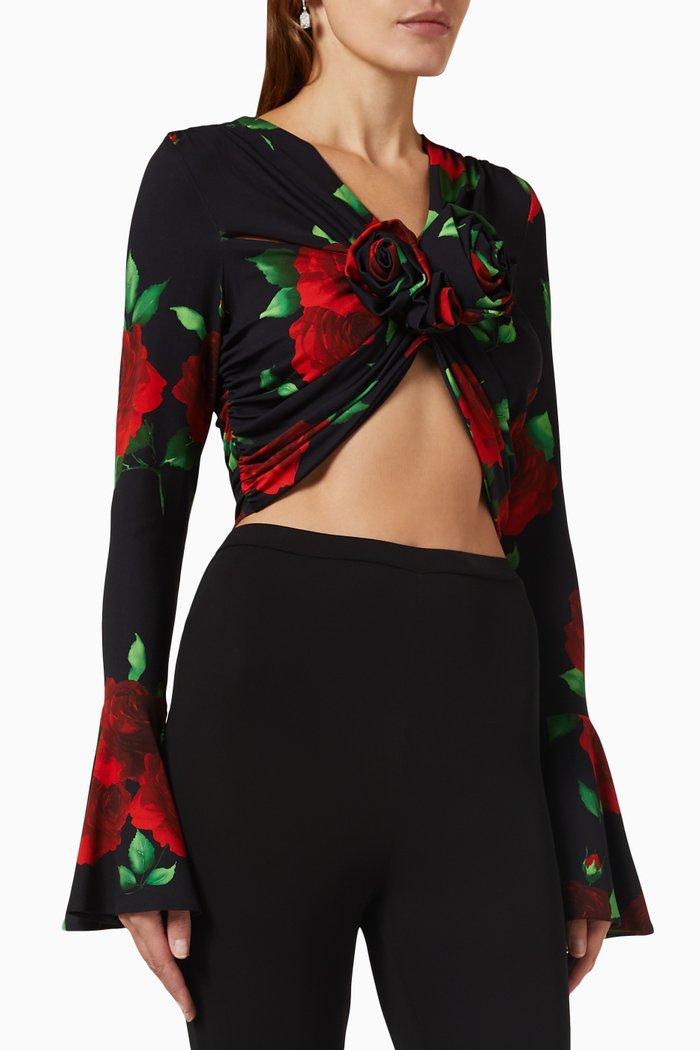 70's Bell Crop Top in Jersey, Black