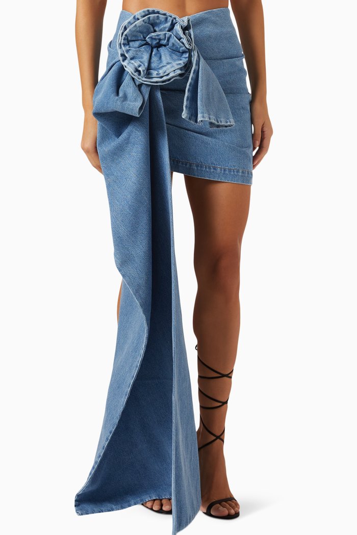 

Rose Sash Mini Skirt in Denim, Blue